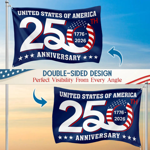 Patriotic Outdoor Flag Commemorating the USA 250th Anniversary With God Bless America and Liberty Symbols, Double Sided 3x5 ft Yard Flag