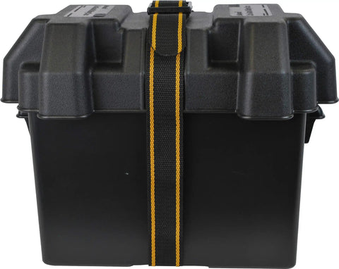 PowerGuard 24 Vented Battery Box For Group 24 Batteries With Strap And Mounting Hardware Black Durable Acid Resistant Polypropylene