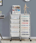15 Drawer Rolling Storage Cart On Wheels With Two Drawer Sizes White Go To Multi Purpose Mobile Organizer For Craft Supplies Scrapbook Paper Tools Home Office Garage in metal frame