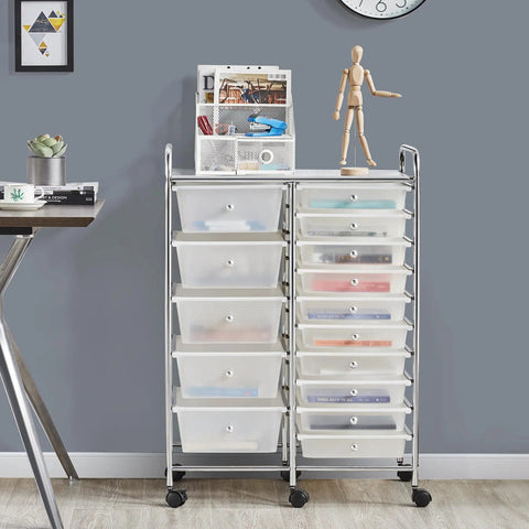 15 Drawer Rolling Storage Cart On Wheels With Two Drawer Sizes White Go To Multi Purpose Mobile Organizer For Craft Supplies Scrapbook Paper Tools Home Office Garage in metal frame