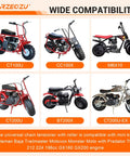 Image showing six mini bikes compatible with Universal Mini Bike Chain Tensioner With Roller Bracket for Predator 79cc to GX200 engines.