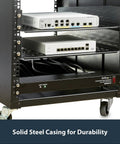 8 Outlet 1U Rack Mount PDU Power Strip With 6 Foot Cord 120V 15A Surge Protected For Network And Server Racks Horizontal 19 Inch Mount in steel rack