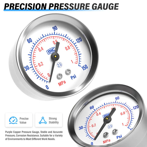 Pressure gauge for One Quarter Inch NPT Automatic Drain Air Filter And Pressure Regulator Combo with dual MPa and PSI readings.