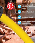 Heavy Duty 50 Foot Outdoor Extension Cord 12 Gauge 3 Conductor SJTW Yellow Water and Weather Resistant Flame Retardant