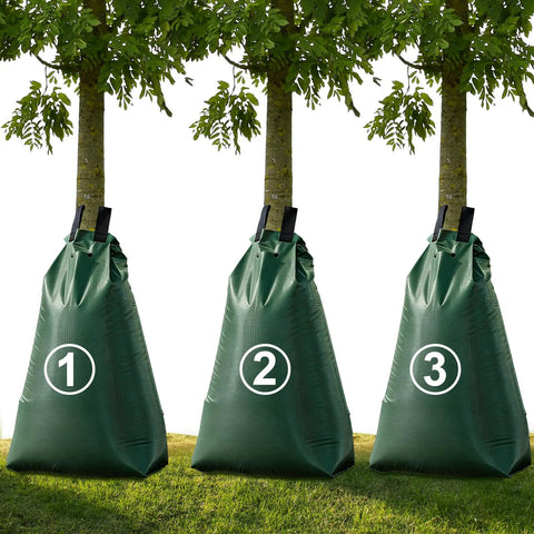 3-pack 20 Gallon Tree Water Bags With Slow Release Irrigation System For Deep Root Moisture, Gator Style Ring on trees