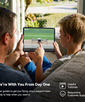Father and son watching F11PRO 2 Drone With 6K Camera And 3 Axis Gimbal Stabilizer tutorial on tablet in living room