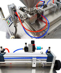 Heavy Duty Automatic Liquid And Paste Filler With Digital Controls For Hassle Free Small Batch Commercial Packaging Of Oils Vinegars Creams And Drinks 110V showing stainless steel build and control system.