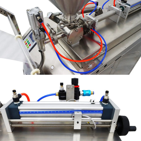 Heavy Duty Automatic Liquid And Paste Filler With Digital Controls For Hassle Free Small Batch Commercial Packaging Of Oils Vinegars Creams And Drinks 110V showing stainless steel build and control system.
