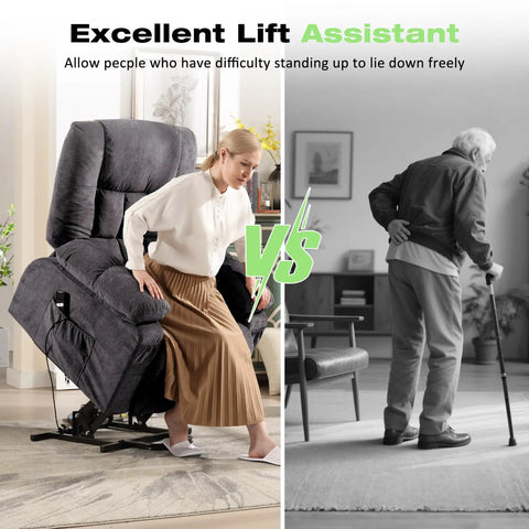 Senior using Power Lift Recliner With Massage And Heat For Seniors, Electric Lift Chair With USB Charging, Handy Side Pockets, Grey