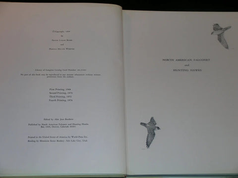 Title page of Falconry And Hawk Hunting In North America A Practical Field Guide with copyright and bird illustrations.