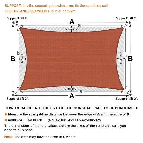 Diagram of Rust Red Sun Shade Sail 11x25 Feet Custom Size Rectangle Canopy Cover With 95 Percent UV Blocking For Patio