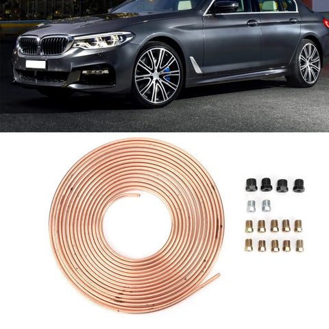 25ft Copper Plated Brake Line Tubing 3 16 Inch OD With Fittings For Cars And Trucks, coiled gold tubing with fittings