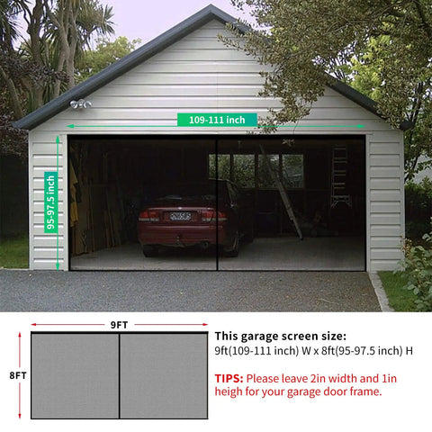 Magnetic Garage Door Screen For One Car 9x8 Feet, Easy To Install With Strong Magnetic Edges, Fiberglass Mesh Retractable Black Screen