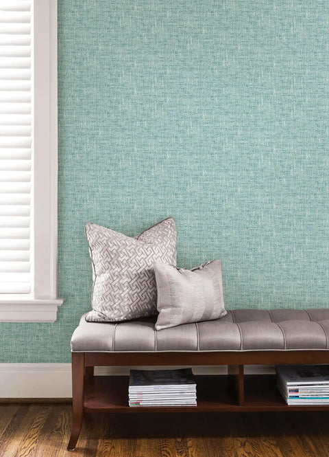 Blue Aqua Poplin Texture Peel And Stick Wallpaper For Smooth Surfaces, Repositionable And Removable With No Residue on wall