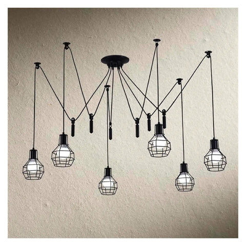 Straight Up Retro Industrial Chandelier With Working Pulley Cord Dope Black Metal Shade Swings Smooth Delivers That Killer Warm Glow Perfect For Your Living Room Or Kitchen Nook Setup Today with multiple pendant lights in a stylish design.
