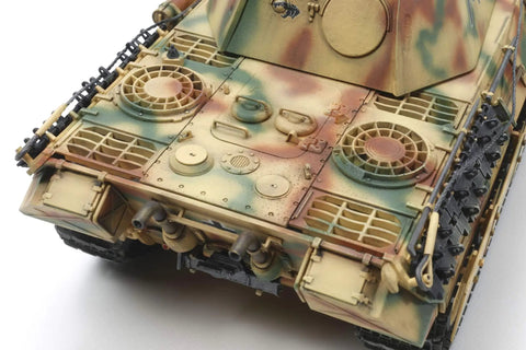 Rear view of 1:35 Scale Panzer Panther Ausf. D Military Vehicle Model Kit With Commander Torso And Crew Figures, Three Battle Markings, Dope Decals And Photo-Etch, Paints Not Included, Tools Not Included, Glue Not Included, Sd.Kfz.171 Build