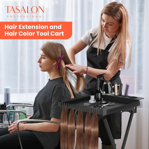Pro Grade Hair Styling Station Cart With Foldable X Shaped Base Metal Rolling Hair Stylist Trolley with tools and hair extensions