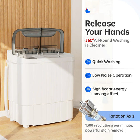Top Tier Compact Portable Washing Machine With Fast Spin Dryer, Straight Up Solid Mini Semi Automatic Laundry Washer zero hassle setup.