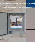 Weatherproof Outdoor Electrical Enclosure Box 12 By 8 By 6 Inches open showing electrical components inside