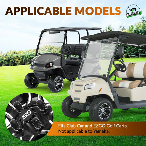 Black Wheel Lug Nut Kit For EZGO And Club Car Golf Carts 1/2-20 Size 16 Pack with two golf carts