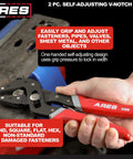 2-Piece Self-Adjusting V-Notch Pliers Set 7-Inch And 10-Inch With Big Jaw Openings Up To 1 5/8 Inches And 2 3/8 Inches in hand