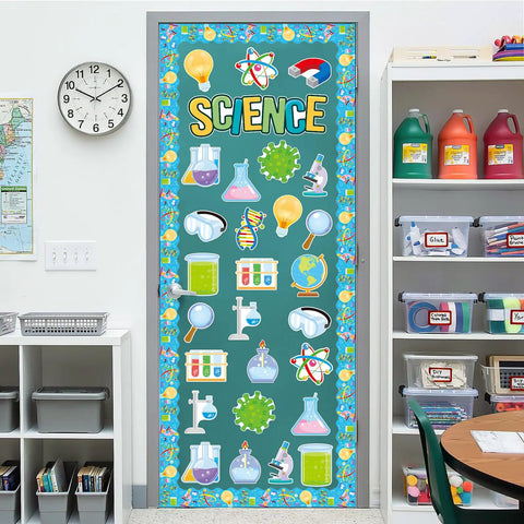 Science Cutouts Pack 45 Pieces With 15 Designs for Party, Classroom, and Home Office Decor on a classroom door