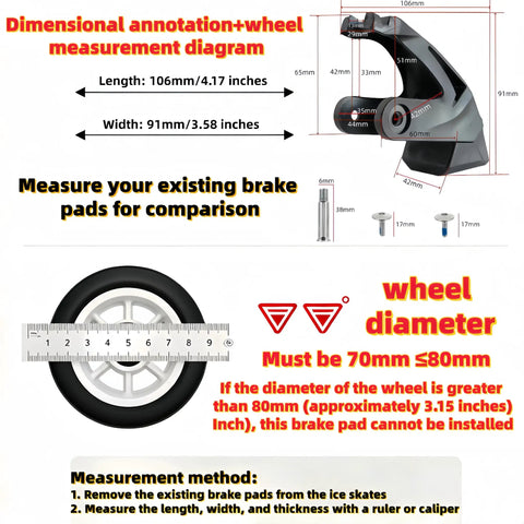 Diagram of Roller Skate Replacement Brake Pad Set For Adult Inline Skates With 70mm To 80mm Wheels Non Slip Safety Brake Block