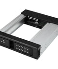 Trayless 5.25 Inch To 3.5 Inch Drive Bay For SATA And SAS HDDs And SSDs Aluminum Enclosure Hot Swap Ready Easy Swaps Between Systems Great For IT Pros Needing Quick Drive Transport, front angle