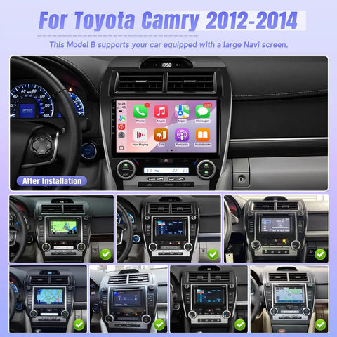 10 Inch Touch Screen Car Stereo for Toyota Camry 2012 2013 2014 Plug and Play Wireless CarPlay Android Auto GPS Bluetooth WiFi dashboard view