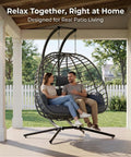 Two Person Outdoor Double Egg Swing Chair With Stand For Patio Or Garden Weather Resistant Hanging Hammock With Cushions