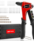 Pop Rivet Gun Kit With 200 Blind Rivets, Upgraded Manual Single Hand Riveter, four interchangeable heads, drill bits, carry case