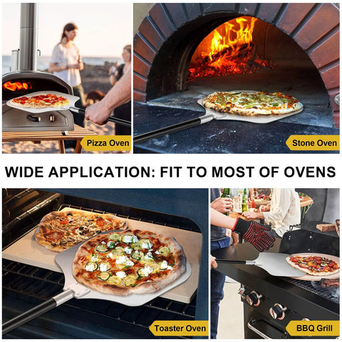 Aluminum pizza peel with long painted handle, 12-inch paddle, extendable to 49 inches; suitable for pizza, stone, toaster ovens and grill.