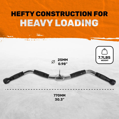 Multi Grip Curl Bar Cable Attachment For Home And Commercial Gyms, Non Slip Tricep Barbell And LAT Pulldown, 25mm Diameter
