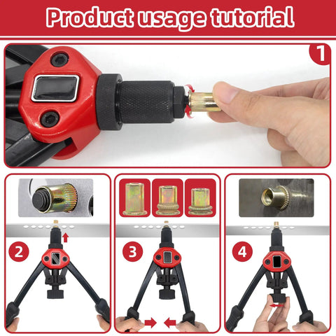 Rivet Nut Tool Kit 14 Inch Hand Riveter With 5 Metric Mandrels Pro Grade usage tutorial steps with demonstration.
