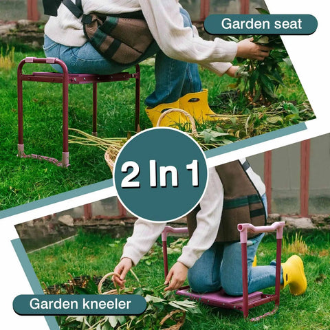 Fold Away Garden Kneeler And Seat With Tool Pouch 2 In 1 Stool for easy kneeling or sitting, lightweight and portable for outdoor use