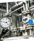Stainless steel pipes with blue polished valve handle, part of Six Piece Valve Handwheel Handles Set For Angle And Globe Valves Outdoor Ready Easy Install Smooth Polished Grips No Fuss Durable Shutoff Accessory For Quick Valve Turns And Hassle Free Maintenance