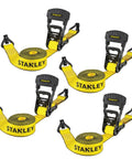 Heavy Duty Beefy Ratchet Tie Down Straps 1.5 Inch Wide 16 Foot Long Black And Yellow 3300 Lb Break Strength Four Pack For Truck Bed Hauling