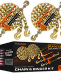 Beefy Heavy Duty Chain And Load Binder Kit With Two Grade 70 Three Eighths Inch Ten Foot Chains And Two Folding Handle Load Binders