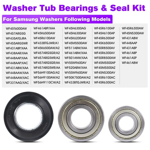 Premium Heavy Duty Replacement Washer Tub Bearings And Seal Kit For Samsung Front Load Washers, includes steel bearings and fluoro ring.