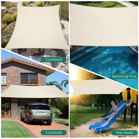 10 By 13 Foot Waterproof Sun Shade Sail Rectangle Canopy For Patio Pergola And Backyard Keeps Outdoor Space Cool And Shaded UV Block Up To 98 Percent Heavy Duty Sunshade Awning Ivory For Deck Garden And Pool Area