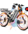 2025 Upgraded Dual Motor Electric Bike featuring 4000W motors, cushioned 26-inch tires, and sturdy rear rack.