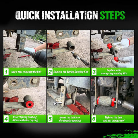 Quick installation steps for Beefed Up Heavy Duty Steel Plate Bushing Kit For Golf Cart Suspension Front And Rear Spring Bushing