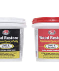 Two containers of Wood Restore Premium Epoxy Putty Kit DIY Fix For Rot, Dents, Gaps, And Structural Repair Of Damaged Wood