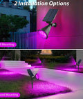 Purple Solar LED Spotlight 2 Pack Outdoor Waterproof Landscape Lights with auto on off wall and ground mounting options