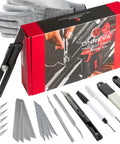 Precision Foam Cutting Kit For Custom Shadow Foam Organizers With Heavy Duty Utility Blades, tools and gloves in packaging.