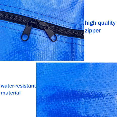 Close-up of high-quality zipper and water-resistant material on Massive 66 Gallon Extra Large Storage Bag for travel or moving.