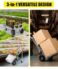 3 In 1 Aluminum Convertible Hand Truck Dolly Heavy Duty Hauler With 800 To 1000 Lb Capacity All Terrain Pneumatic Tires And Smooth Swivel Casters For Easy Load Transport, shown hauling boxes and produce