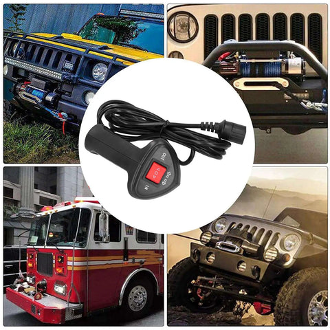 Universal 3 Pin Winch Remote Control For Electric Winches Handheld Vehicle Winch Switch Fits Most Brands Rugged Off Road 4x4 Gear Easy Install Not Compatible With Warn black handheld winch remote with cable for Jeep and truck use