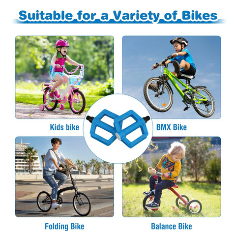 Kid Friendly 1/2 Inch Thread Universal Lightweight Non Slip Nylon Flat Pedals For Kids Bikes with various bike types