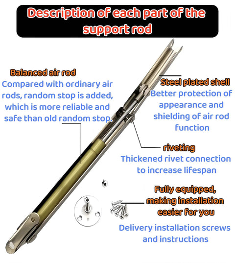 2 Pack Heavy Duty Gas Strut Hinges For Lids Up To 60 Lbs With Soft Close Pneumatic Lift, steel plated shell and screws